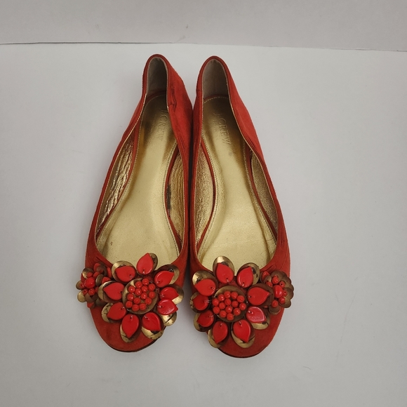 J. Crew Shoes - J.CREW | Ballerina flats suede flowers orange red gold sz 9